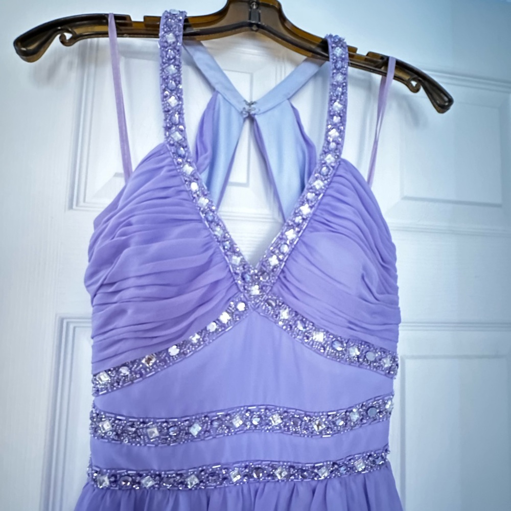 Cache Maxi Dress Size 4 Like New Lilac Color Embroidered Open Back